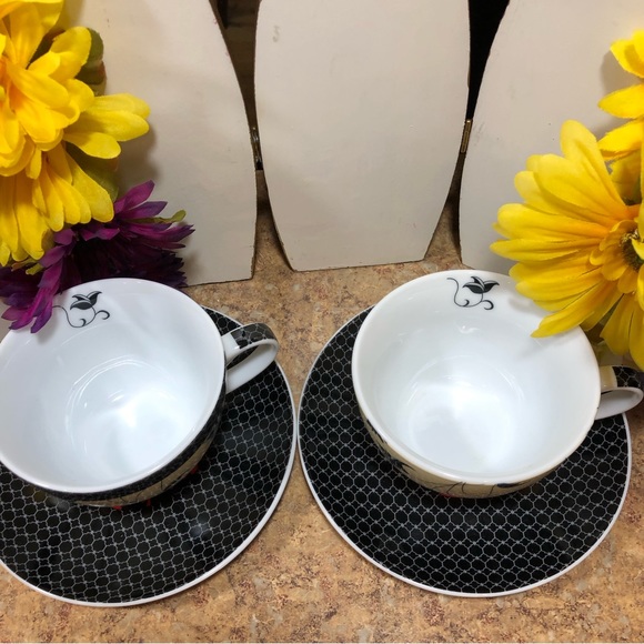 2 Porcelain Sankaty Cappuccino Cups & Saucer Set, by Wooster & Prince - Picture 2 of 10